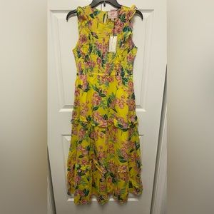 Banjanan Iris Smocked Midi Dress Floral Yellow